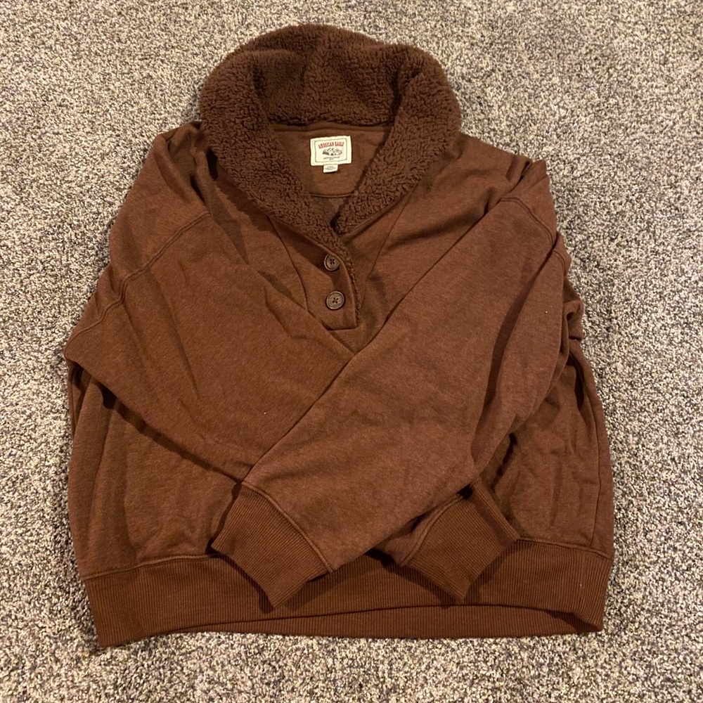 Brown Sherpa Neck Henley Crewneck from American Eagle